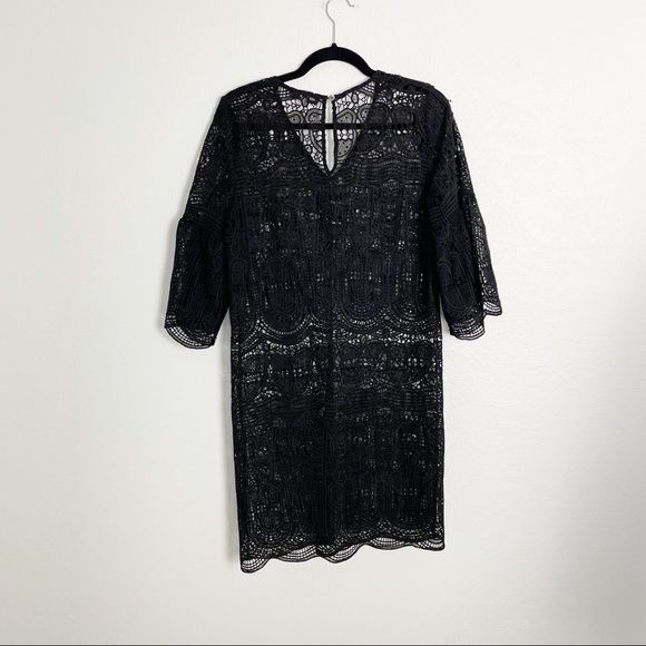Kobi Halperin Gaia Guipure Lace V Neck Mini Dress MISSING SLIP Black Cocktail - Picture 3 of 7